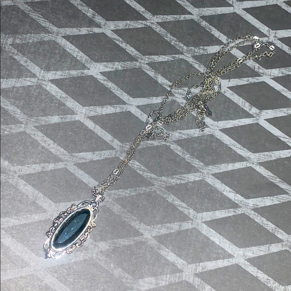 silver and dark gray long necklace